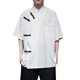 thumbnail image 1 of Camisa De Botones Para Hombre Camiseta de manga media de seda de hielo con cuello Vintage para hombre, camisetas transpirables informales con hebilla de placa de estilo Tang para hombre (White, L), 1 of 4