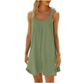 thumbnail image 2 of Fartey Summer Dresses for Women 2025 Vacation Sleeveless Mini Dress Fashion Solid Color Tank Dress Casual Loose Scoop Neck Sundress Army Green S-2XL, 2 of 7