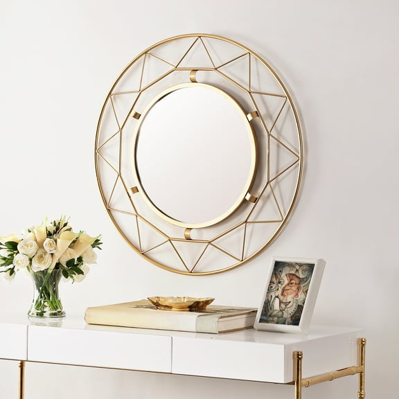 SAFAVIEH Cosria 30 in. Dia. Round Geometric Mirror, Gold