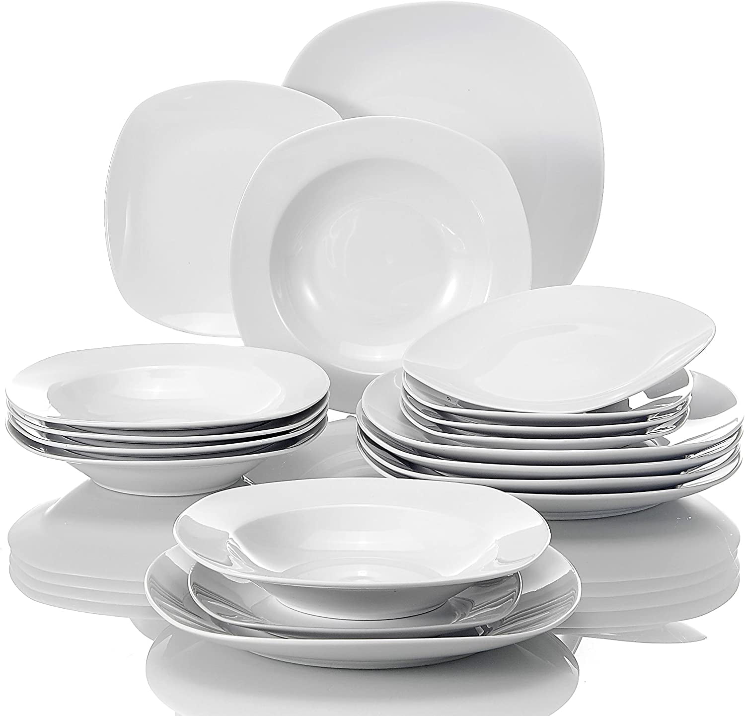 18-Piece Dinner Set Ivory White Porcelain Dinner Plate Sets with 6-Piece Dinner Plates 6-Piece Soup Plates and 6-Piece Dessert Plates Service for 6