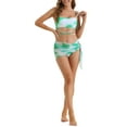 thumbnail image 2 of Bañadores de bikini de 3 piezas con tirantes ajustables para mujer, parte inferior triangular con falda de malla, color verde pequeño, 2 of 5