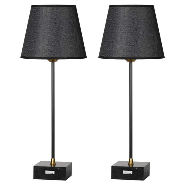Modern Marble Bedside Table Lamp with Marble Base, Set of 2 Black