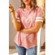 thumbnail image 2 of ABPHQTO Camiseta de manga corta a rayas con estampado de corazones y bocetos rosas para mujer, 2 of 5