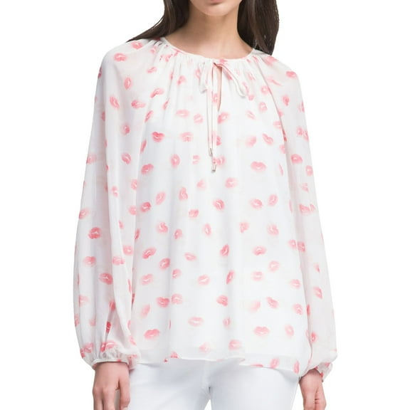 DKNY Womens Kisses Peasant Blouse, Multicoloured, Small