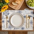 thumbnail image 4 of Blue Flower Vintage Placemats Set of 12, Abstract Ethnic Floral Pastoral Placemats for Dining Table, Place Mats for Kitchen Tabletop, Waterproof Wipeable Dining Table Mats Set, 4 of 9