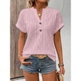 thumbnail image 4 of T Shirts For Women Pink Womens Tops Fashion V Neck With Mesh Cut Out Short Sleeved Elegan Casual Pullover Daily Comfortable Summer Tops, 4 of 7