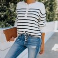 thumbnail image 3 of EASTIN Crew Neck Sweater Women Long Sleeve Knit Ribbed Button Sweater Stripe Tops, 3 of 7