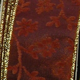 Brown Satin with Velvet Floral Pattern Wired Craft Ribbon 2