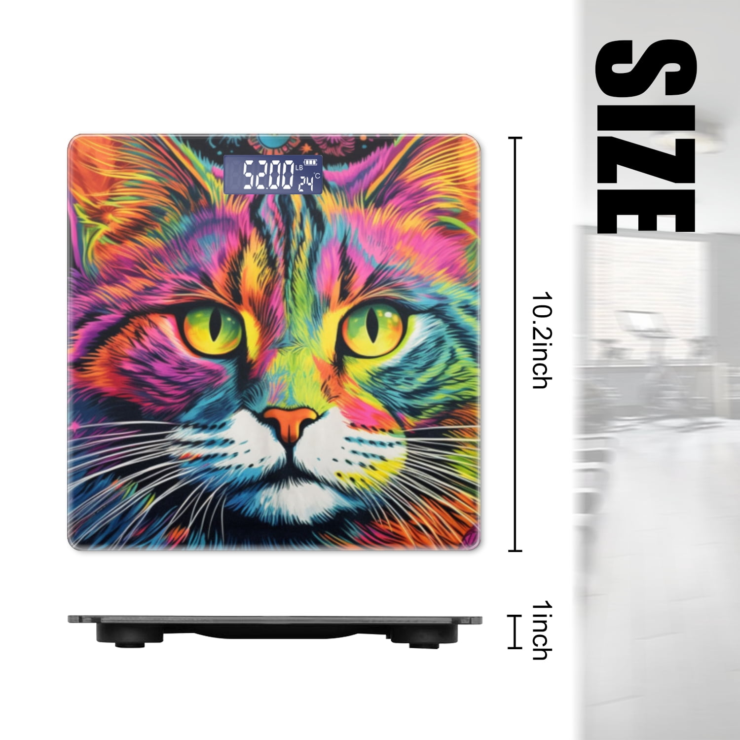 High Precision Body Weight Scale Smart Bathroom Scales with Large LCD Display(400lbs),Decorative for Bedroom-Colorful Cat With Vibrant Colors