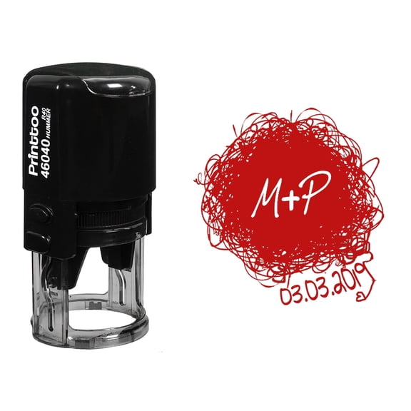 Printtoo Self Inking Custom Round Scribble Rubber Stamp Save The Date Personalized Stamper-Red