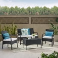 thumbnail image 2 of Warren Outdoor 4 Piece Wicker Chat Set with White Water Resistant Cushions, Black, 2 of 10
