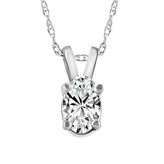 Pompeii 3/8Ct Oval Natural Diamond Solitaire Pendant 14k White or Yellow Gold Necklace