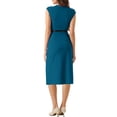 thumbnail image 3 of Vestido elegante de mujer Inspire Chic con mangas de capucha y cinturón, vestido de trabajo ajustado, azul lago L, 3 of 6