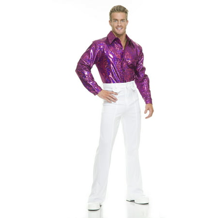Mens Adult's 70s Metallic Shiny City Lights Disco Shirt Costume ...