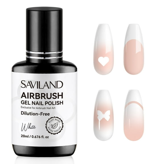 SAVILAND Plus Airbrush Gel Nail Polish Dilution-free: 20 ml No Clogging White Gel Nail Polish Non-toxic Nail Gel Polish for Airbrush High Pigmented Colors Airbrush Gel Polish for Ombre French Nail