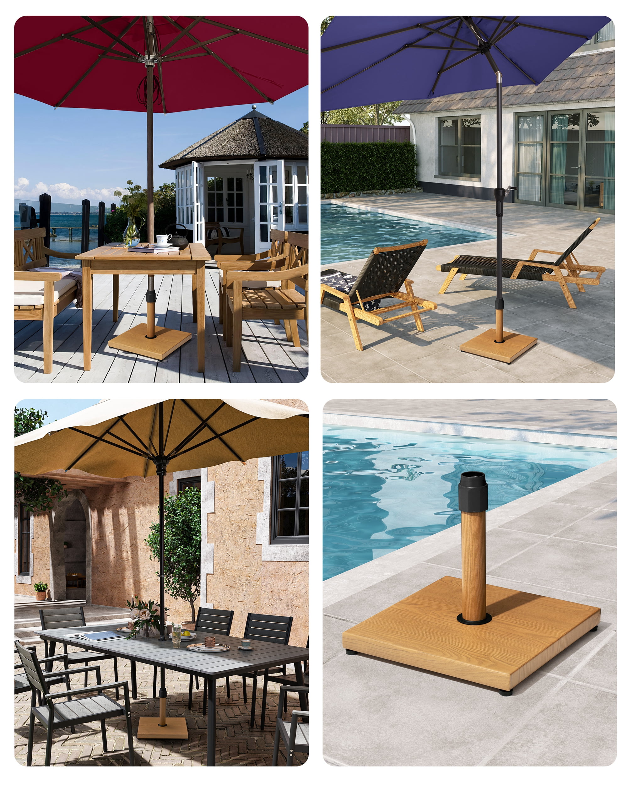 JOINHOM 43lbs Patio Umbrella Base - Heavy Duty Outdoor Patio Market Umbrella Stand for Deck, Poolside, Balcony, Wind-Resistant Design