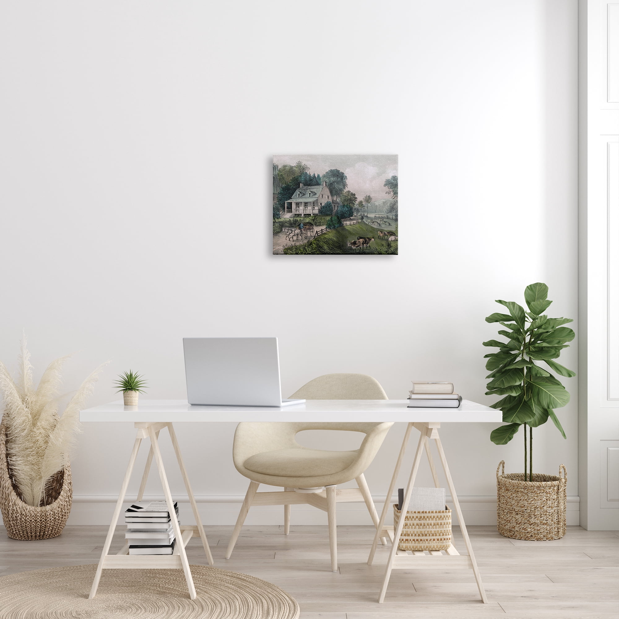 Stupell Industries Classic Countryside House Painting Roaming Farm Animals Painting Gallery Wrapped Canvas Print Wall Art, Design by Daphne Polselli