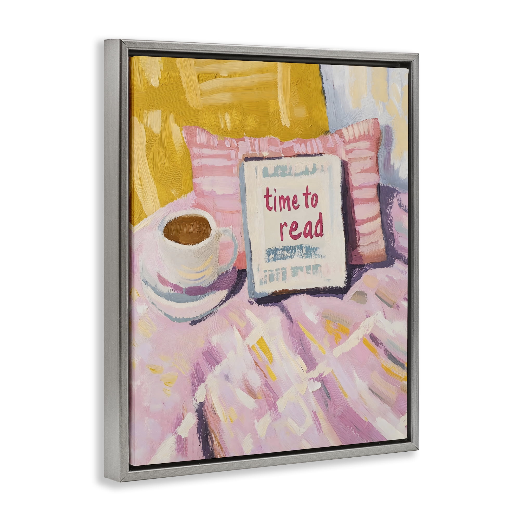 Stupell Industries Time To Read in Morning Gray Framed Floater Canvas Wall Art, design by The Prints Vibe