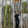 thumbnail image 2 of Quixlent Women Sequins Long Pants High Waist Slim Fit Shining Trousers Solid Color Elastic Flared Pants Streetwear, 2 of 8