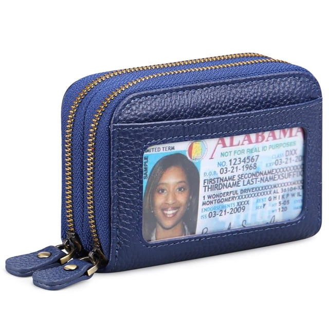 Small Genuine Leather Wallet For Women, Rfid Blocking Credit Card Holder(Navy Blue)