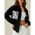 thumbnail image 6 of Genuiskids Women Denim Jacket Casual Vintage Frayed Hem Button Up Jean Shirt Festival Jacket Coat with Sequin Pockets Spring Fall Outerwear, 6 of 9