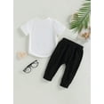 thumbnail image 4 of Wassery 4th of July Clothes Toddler Baby Boys T-shirt Outfit Summer Letter Print Short Sleeve Crew Neck Tops and Casual Elastic Pants Independence Day Set 2Pcs 3M-3T, 4 of 9