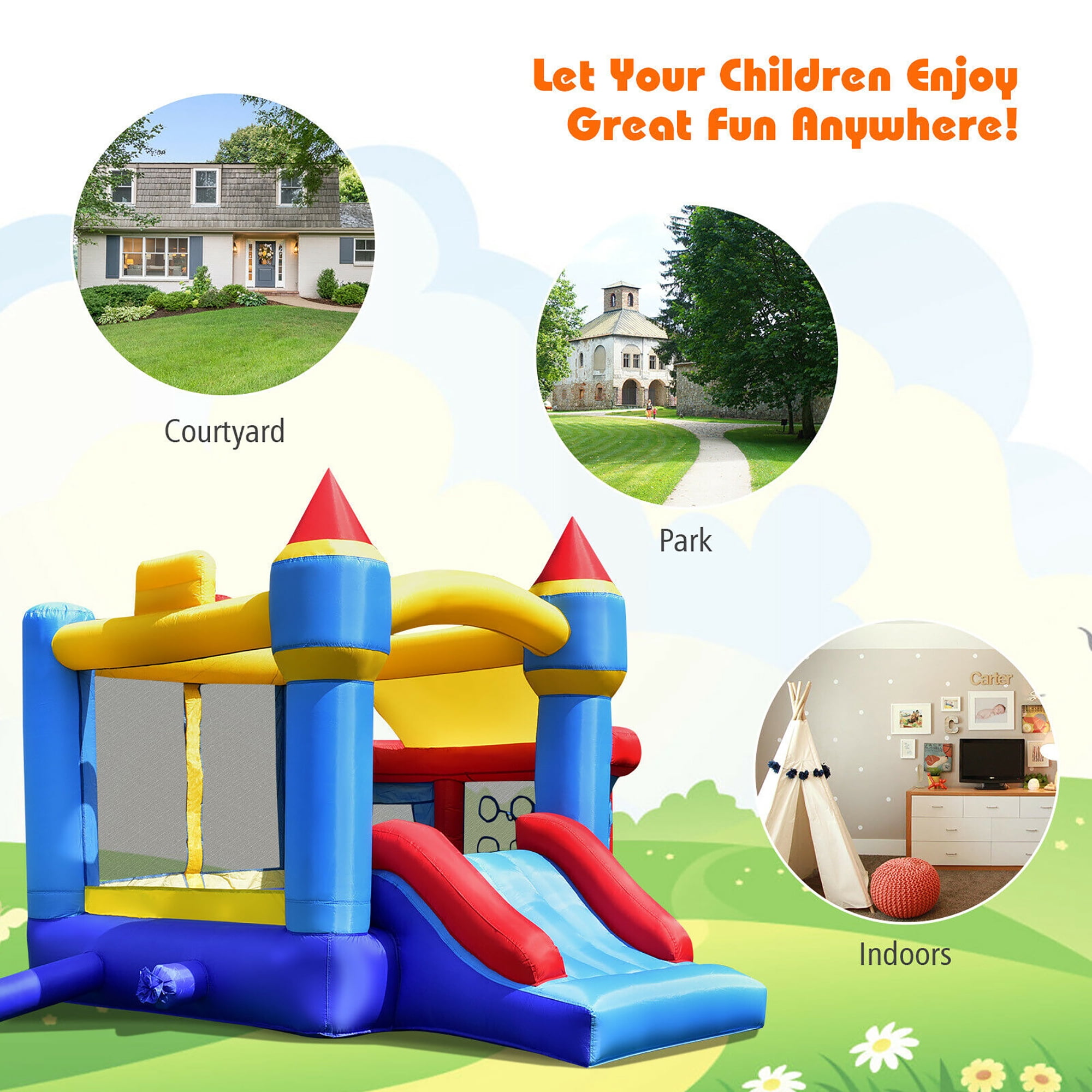 Costway InflatableBounce House Castle Slide Bouncer Kids Shooting Net/Without Blower