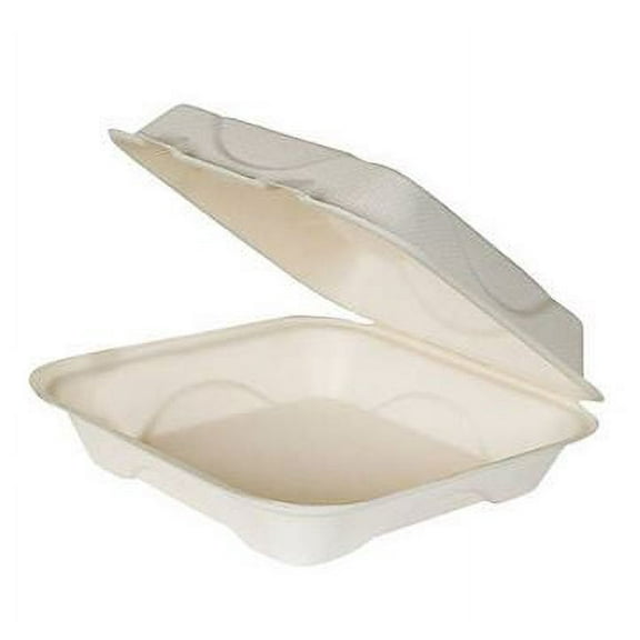 [200pk] 100% COMPOSTABLE 8 x 8  Takeout Clamshell Food Container Microwave Safe, BPI Certified Made from Sugarcane Bagasse