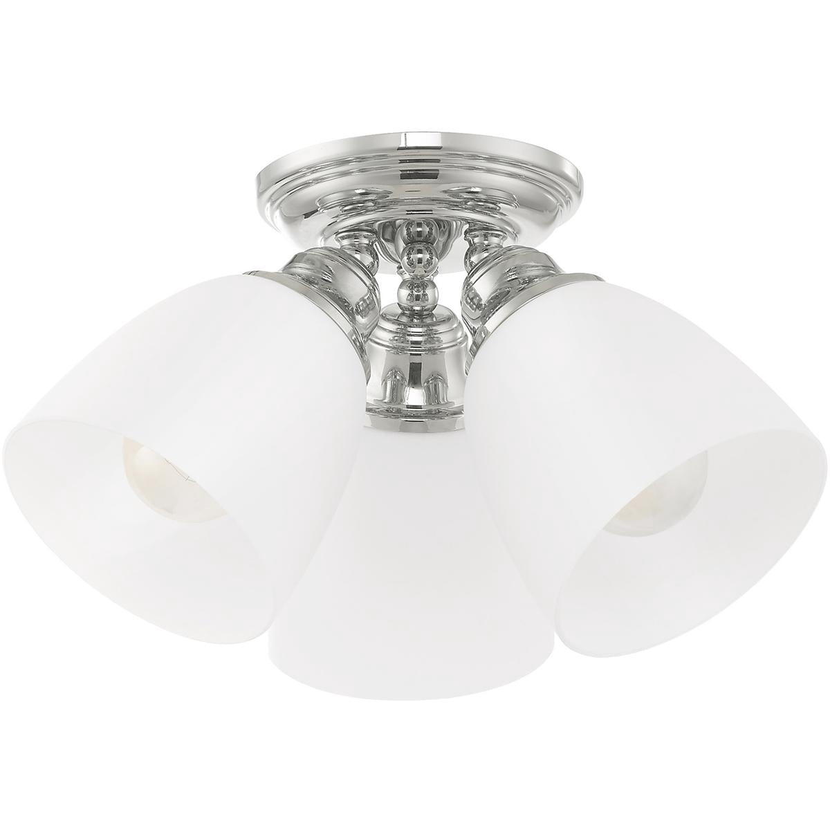 3 Light Polished Chrome Ceiling Light fixture with Hand Blown Satin Opal White Glass Shade