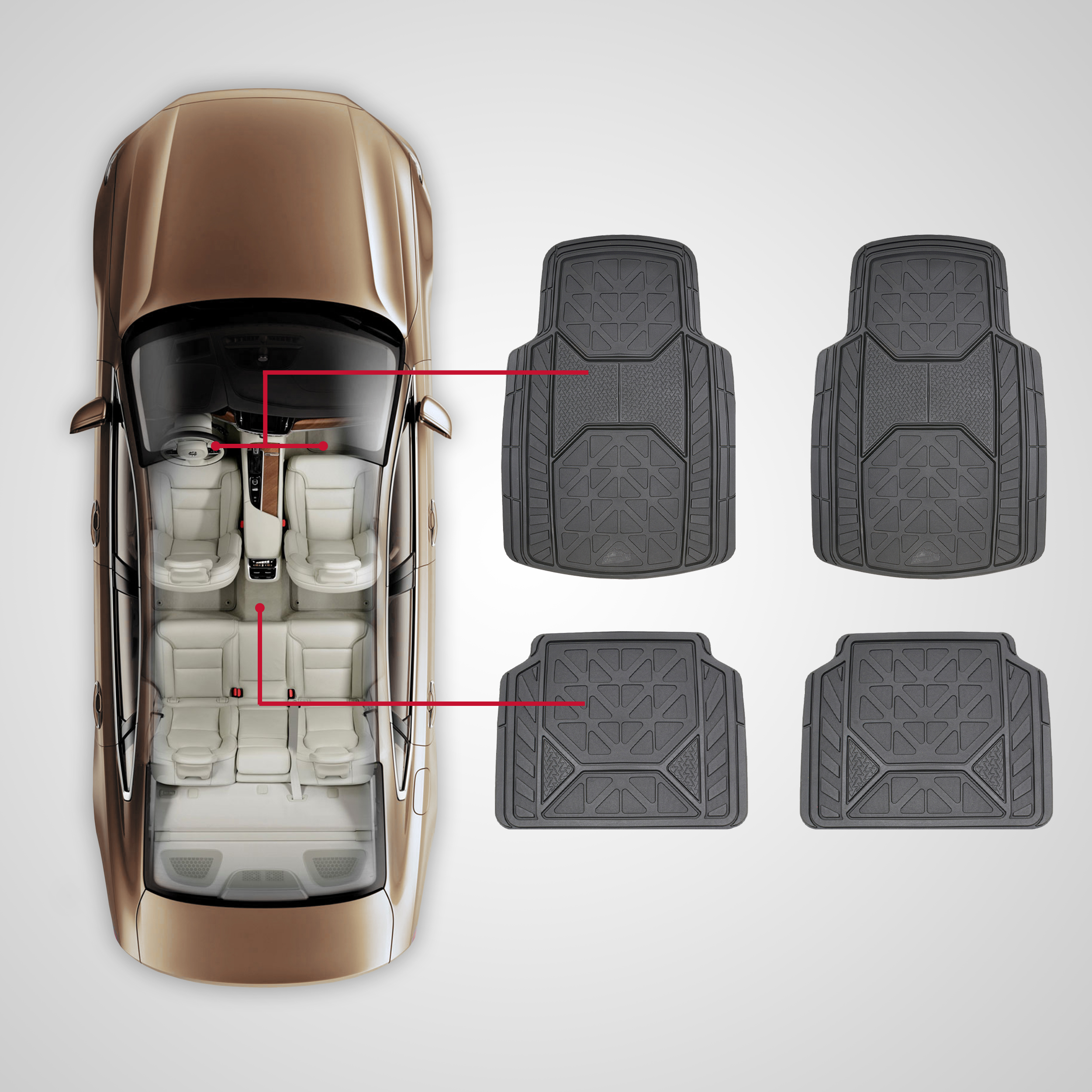 Armor All 4 Piece All Weather Rubber Floor Mats Trim to Fit, Black 79960WDC