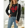 thumbnail image 3 of KelaJuan Women's Plaid Heart Print Sweaters Long Sleeve Round Neck Classic Fit Pullover Fall Winter Tops, 3 of 6