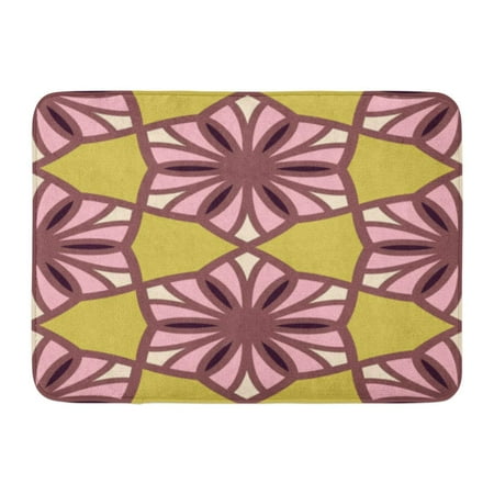 Oriental Stained Glass - GODPOK Morrocan Floral Design Oriental with Abstract Flowers Hexagonal Trefoil Swatch Stained Glass Vitrage Rug Doormat Bath Mat 23.6x15.7 inch