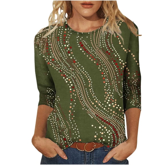 3/4 Length Sleeve Womens Tops Round Neck Casual Tunic Tops Dressy Loose Fit Summer Graphic Blouse