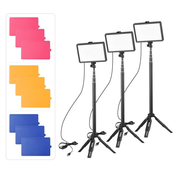 Lámpara de fotografía Andoer Kit de luz de video LED de temperatura bicolor USB actualizado con 3 * Luz de relleno LED 3200K-5600K 10 niveles de brillo + 3 * Trípode extensible Max.148cm / 58in + 12 * Maboto Lámpara de fotografía