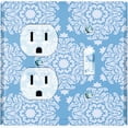 thumbnail image 1 of Metal Light Switch Plate Outlet Cover (Damask Snow Flake Teal Pattern - Single Duplex Single Toggle), 1 of 1
