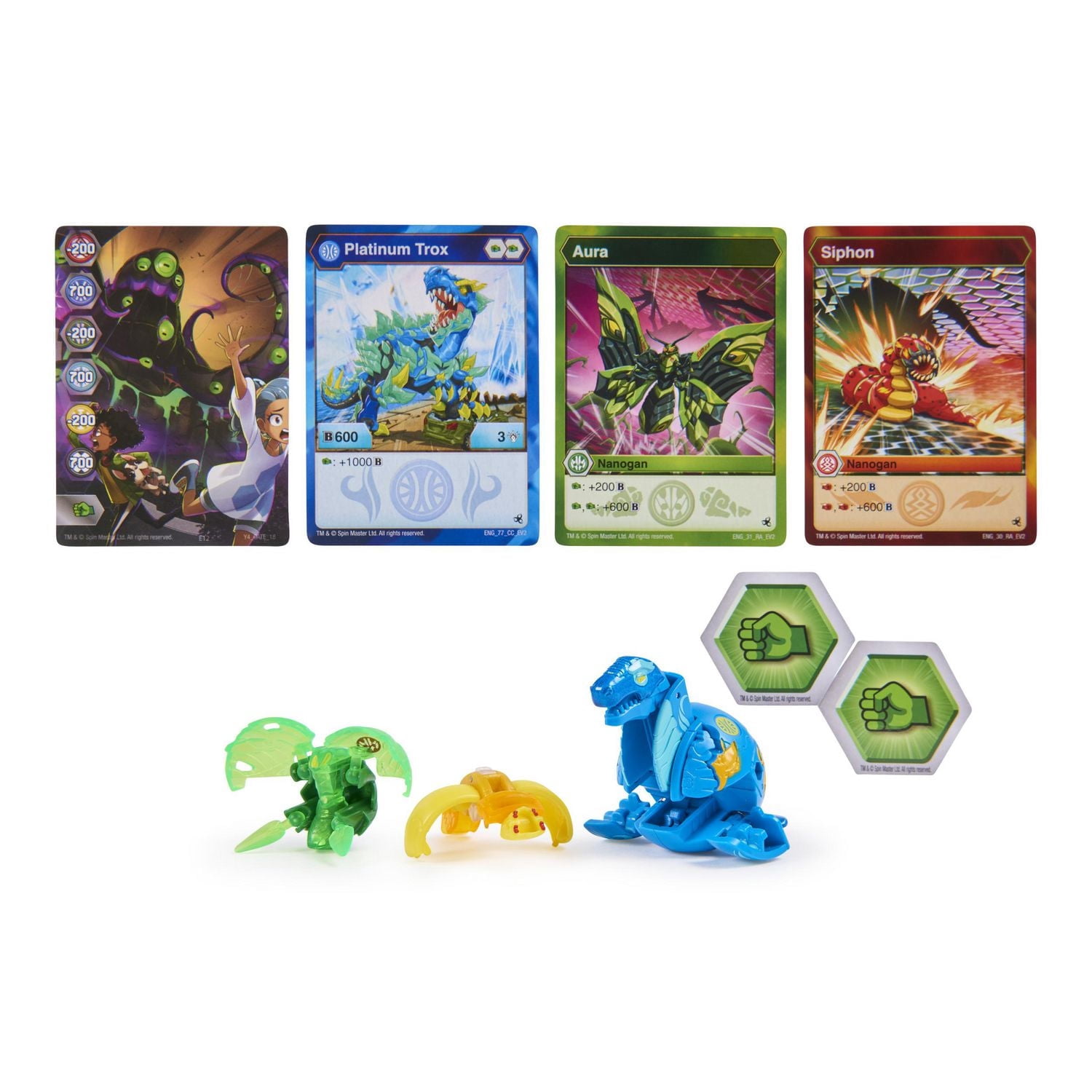Bakugan Evolutions, Coffret Platinum Power Up Neo Trox avec Nano Aura et Siphon, Figurine articulée Bakugan True Metal, 2 Nanogan, 2 BakuCores, 2 cartes Maîtrise, jouets pour garçons à partir de 6 ans
