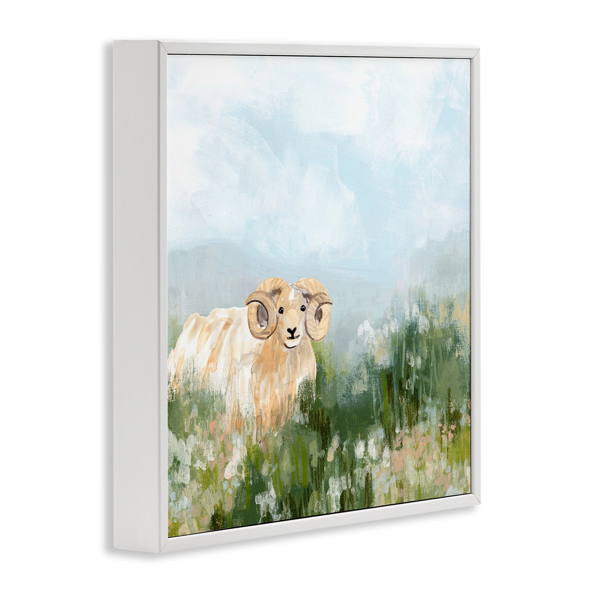 Stupell Industries Traditional Country Goat Animals & Insects Painting White Framed Art Print Wall Art, 24 x 24