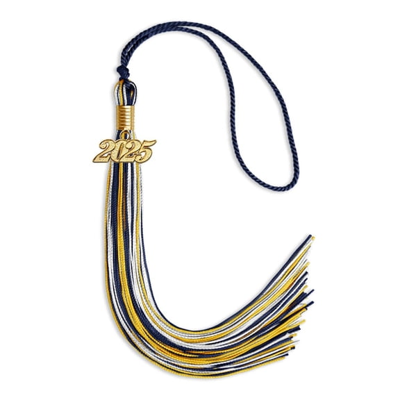 Endea Graduation Navy Blue/Gold/White Mixed Color Graduation Tassel with Gold Date Drop