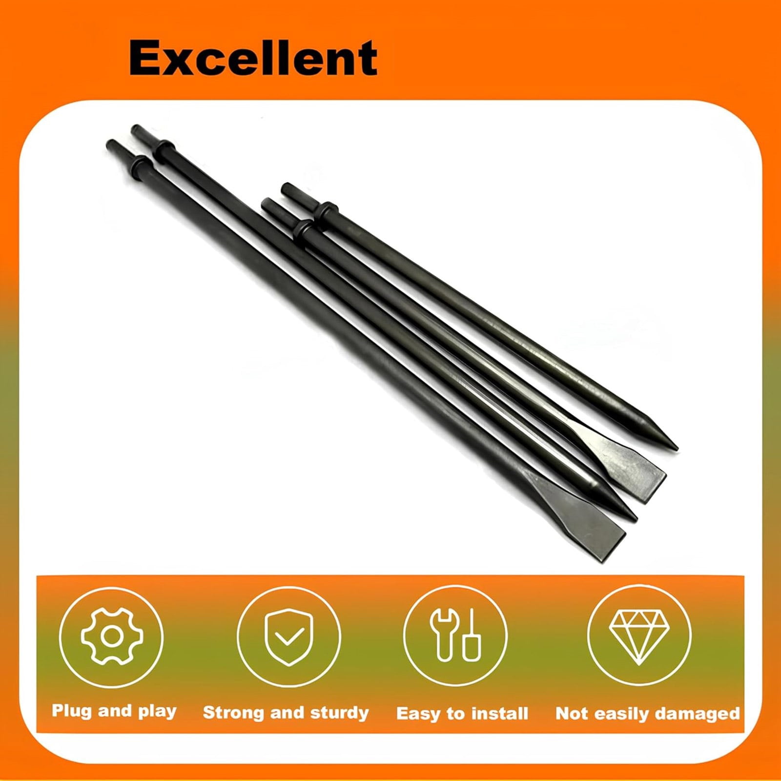 4Pcs Pneumatic Air Hammer Bit Solid Hard Steel Air Chisels Bit Pneumatic Impacts Head Set for Rusts Removal
