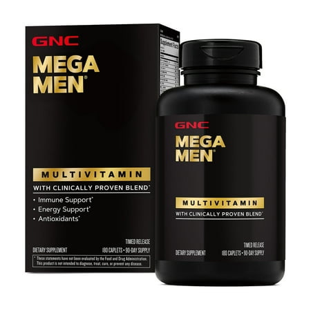 GNC Mega Men Multivitamin Caplets, For Immune Support and Clinically Proven to Feel Better, Energy Support, Antioxidants, B Vitamins, Vitamin D-3, Timed Release, 180 Count
