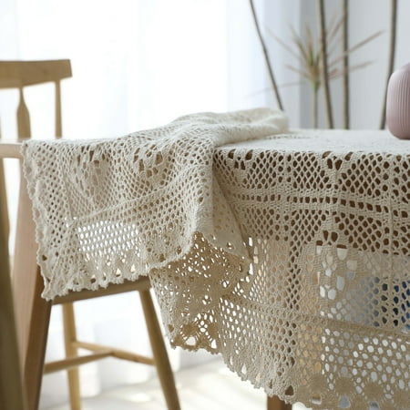 

Crochet Hollow Tablecloth Home Decorative Rectangle Fabric Lace Beige Bedroom Coffee Table for Living Room Cover Cloth Mat 140x140cm