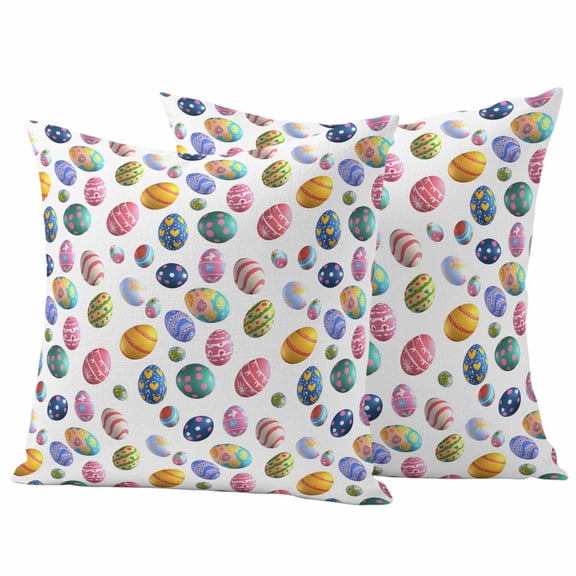 Outdoor Waterproof Pillow Covers Happy Easter Colorful Egg Decorative Throw Pillow Protectors,Pillowcase Cushion Cases for Patio Sofa Garden Couch,16x16in,Pack of 2