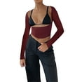 thumbnail image 3 of Women Y2K Long Sleeve Crop Tops Solid Color Round Neck Backless Basic T-shirt 90s Clothes, 3 of 6