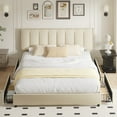 thumbnail image 3 of VECELO Upholstered Bed Frame with 4 Storage Drawers, King Size Modern Platform Bed Frame with Adjustable Headboard, No Box Spring Needed, Beige, 3 of 8