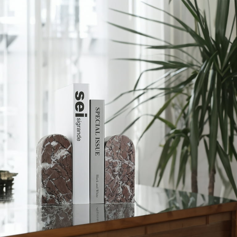 NAVI Natural Green Marble Bookends Set Of 2 - Heavy Duty Book Holders For Shelves, Office & Home Decor