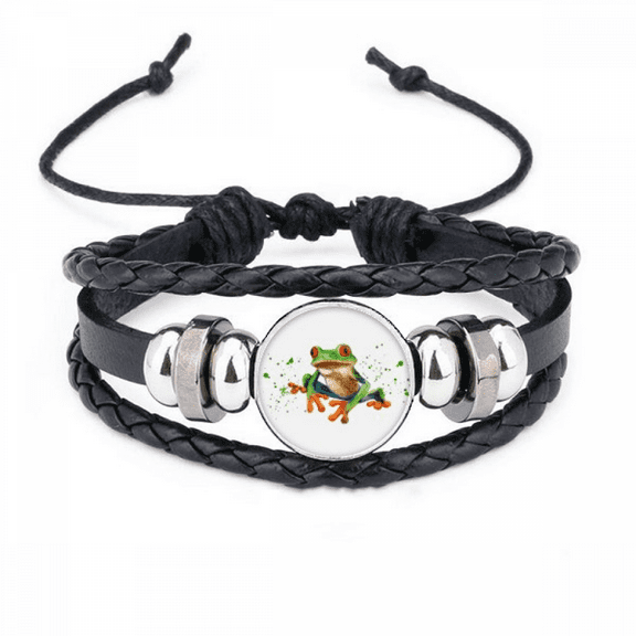 polypedatid green frogs bracelet braided leather woven wristband