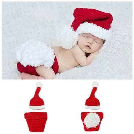 Unisex Baby Infant Newborn Knitted Cute Christmas Santa Claus Costume Suit Baby Photo Shot Photography Props Handmade Knitted Hat+Socks+Pants Kid Costume Two