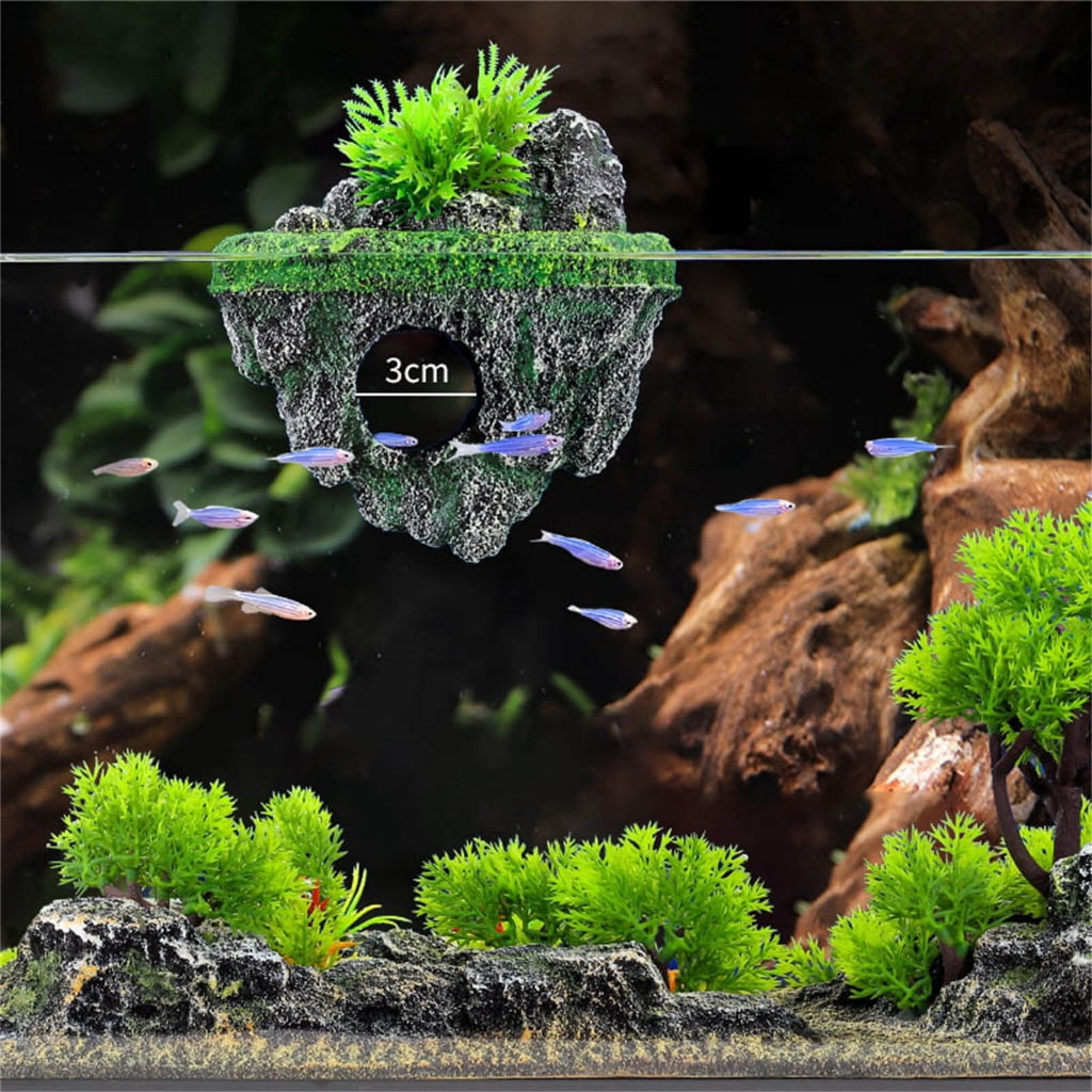 2 Piece Floating Rock Pair for Fish Tanks 3D Layering and Habitat Environment
