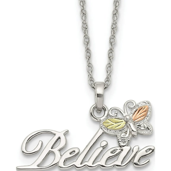 Sterling Silver & 12K Butterfly Believe Necklace Made In United States qbh184-18
