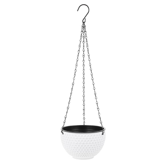 OUNONA White Plastic Hanging Planter with Honeycomb Pattern for Indoor Outdoor Garden and Home Decoration